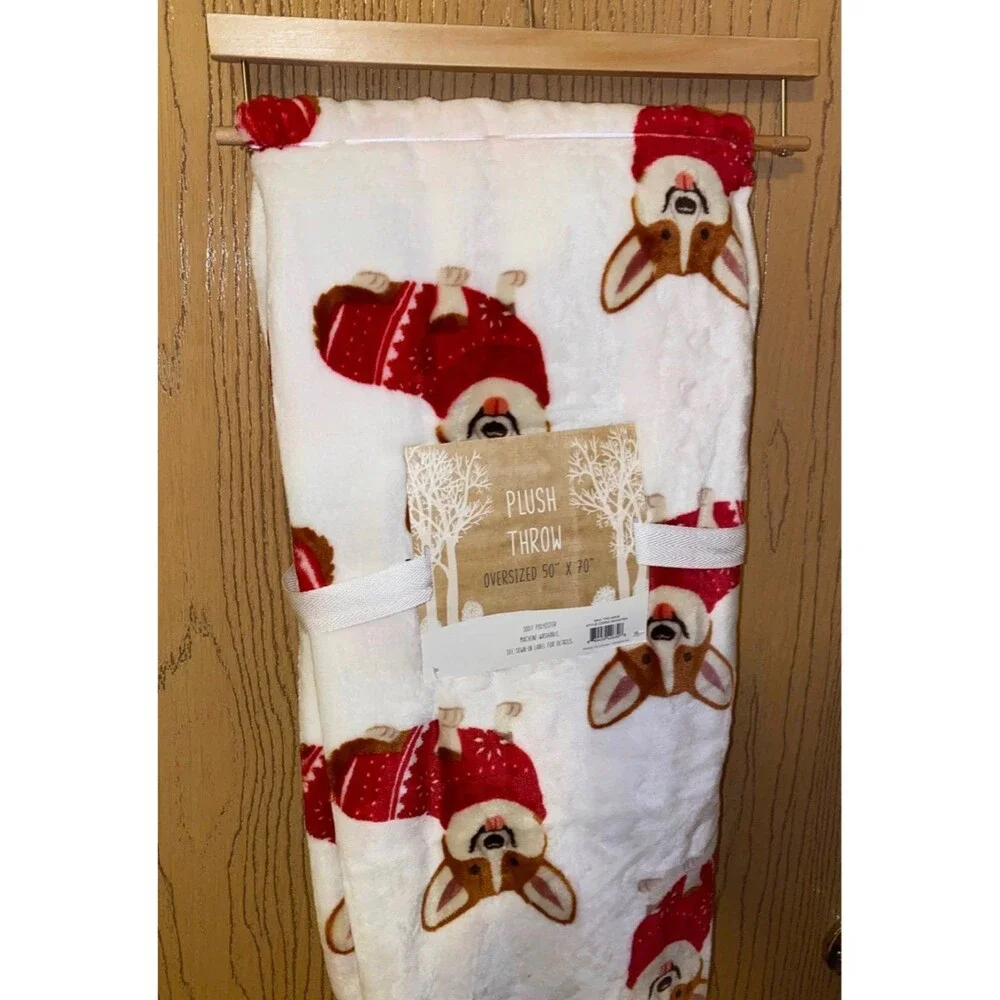 Holiday Corgi Fleece Throw Blanket